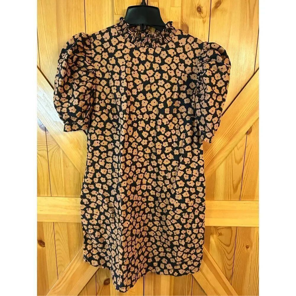 Who What Wear Linen Blend Floral Puff Sleeve Shift Dress Size Small (8359)